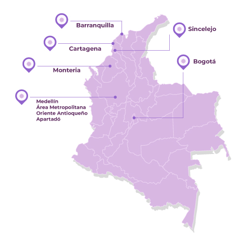 Línea Estética Colombia Mapa de domicilios